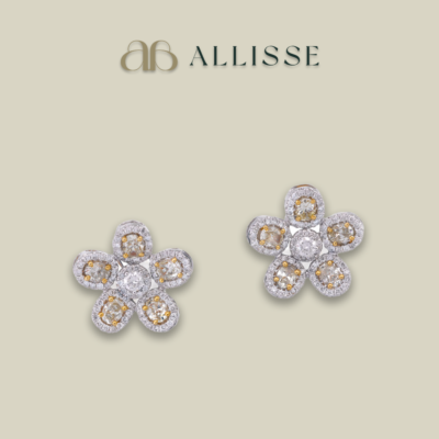 Diamonds and yellow diamonds 18k flowerhead earrings