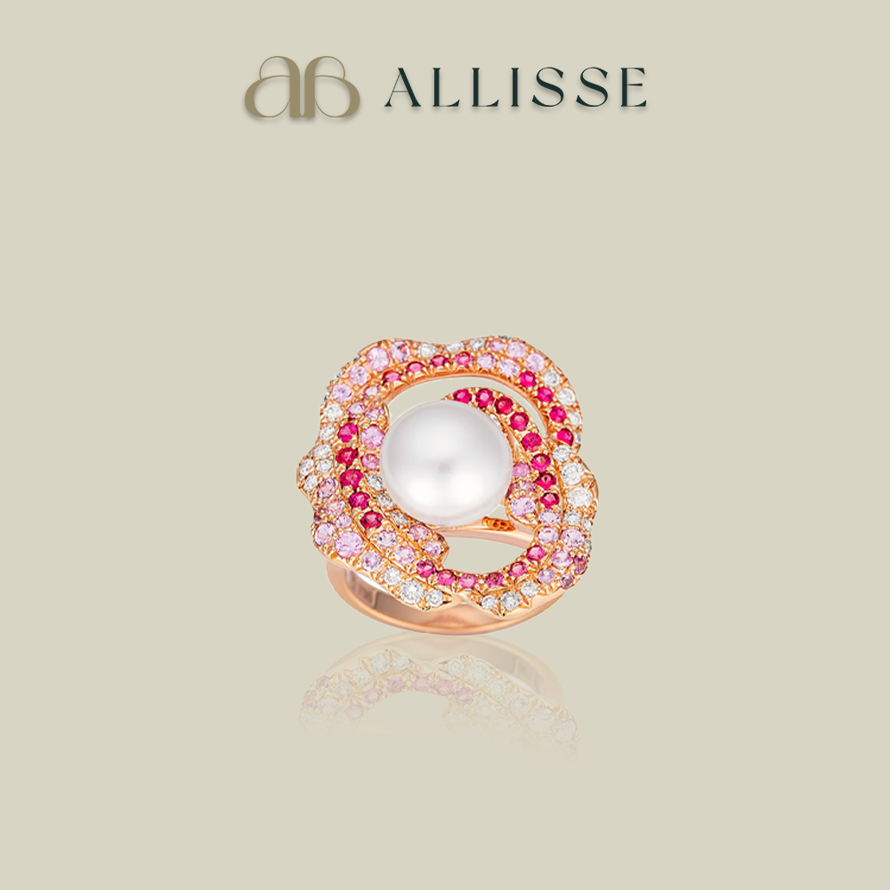 Paspaley pearl, diamonds, and pink sapphire ring