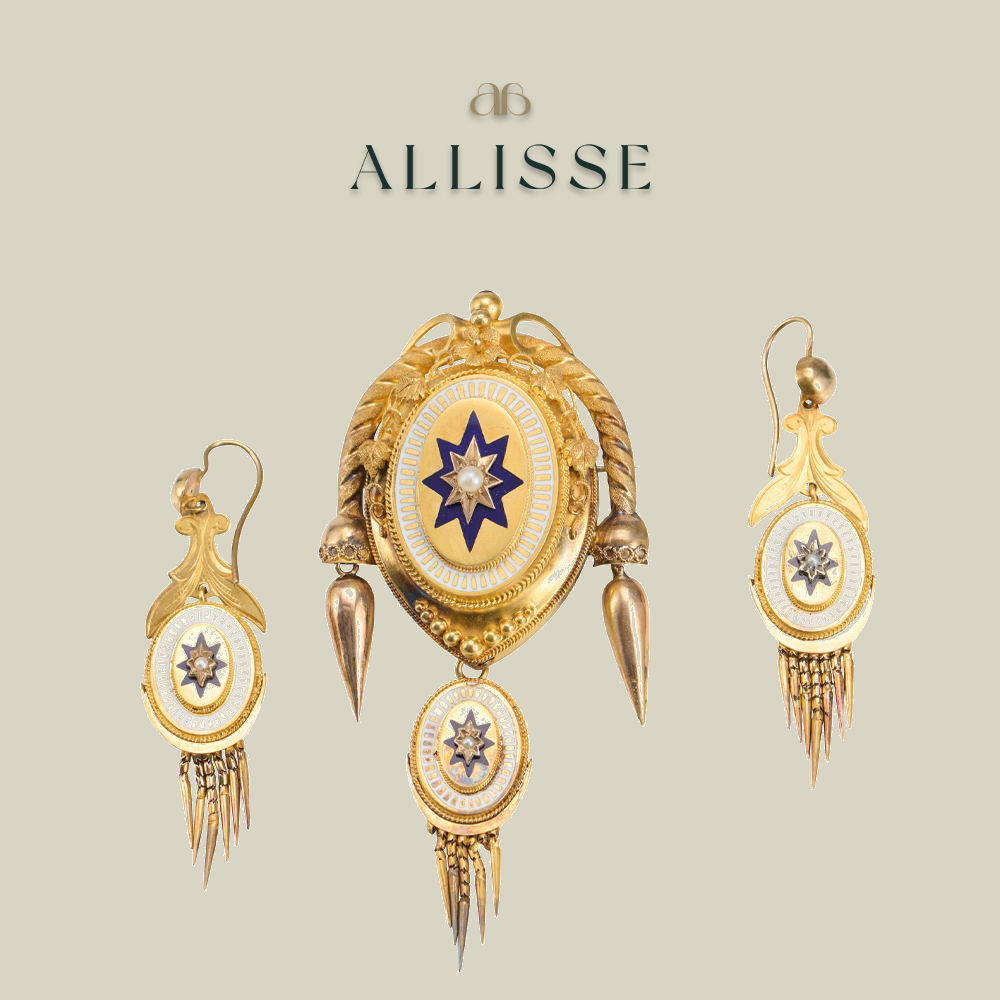 A mid-victorian 18ct gold, enamel and seed pearl demi-parure - Image 2