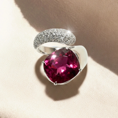 Platinum, tourmaline and diamond ring