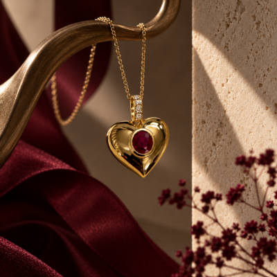 Heart Shape Pendant with Pigeon Blood Colour Natural Ruby