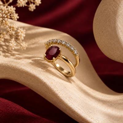 Ruby and Diamonds Spiral Ring